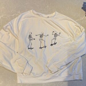 White Skeleton Print Halloween Sweater